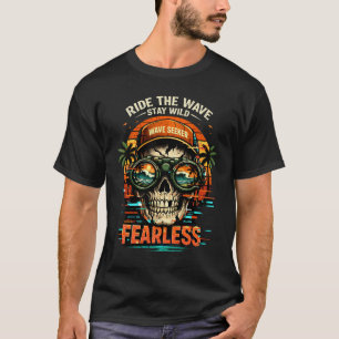 Fearless Skull Surf T-Shirt Retro Glitch Design 
