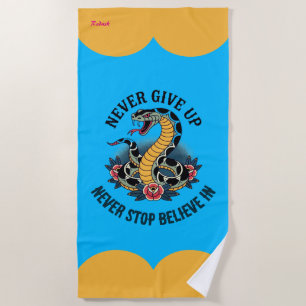 Fearless Spirit: Bold Snake and Roses Artwork Beach Towel