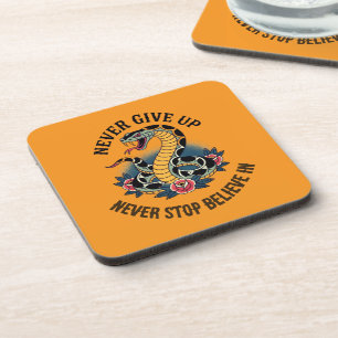 Fearless Spirit: Bold Snake and Roses Artwork Coaster