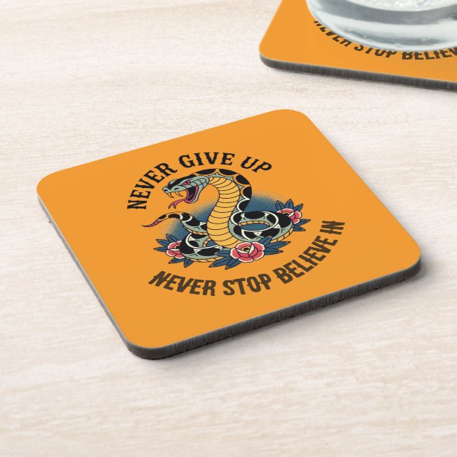 Fearless Spirit: Bold Snake and Roses Artwork Coaster (Left Side)