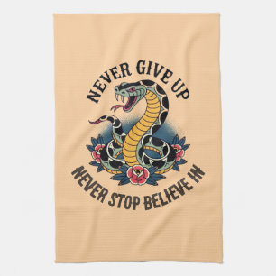 Fearless Spirit: Bold Snake and Roses Artwork Kitchen Towel