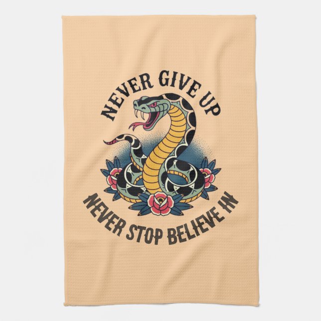 Fearless Spirit: Bold Snake and Roses Artwork Kitchen Towel (Vertical)