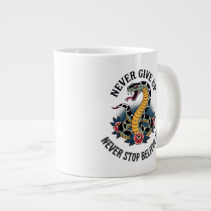 Fearless Spirit: Bold Snake and Roses Artwork Large Coffee Mug