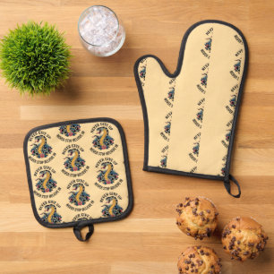 Fearless Spirit: Bold Snake and Roses Artwork Oven Mitt & Pot Holder Set