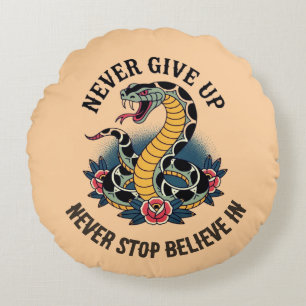 Fearless Spirit: Bold Snake and Roses Artwork Round Pillow