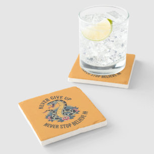 Fearless Spirit: Bold Snake and Roses Artwork Stone Coaster