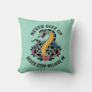 Fearless Spirit: Bold Snake and Roses Artwork Throw Pillow