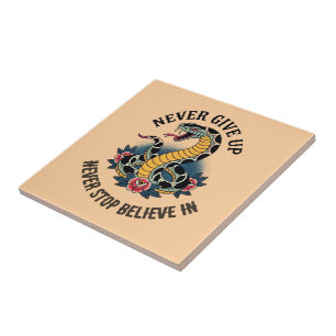 Fearless Spirit: Bold Snake and Roses Artwork Tile