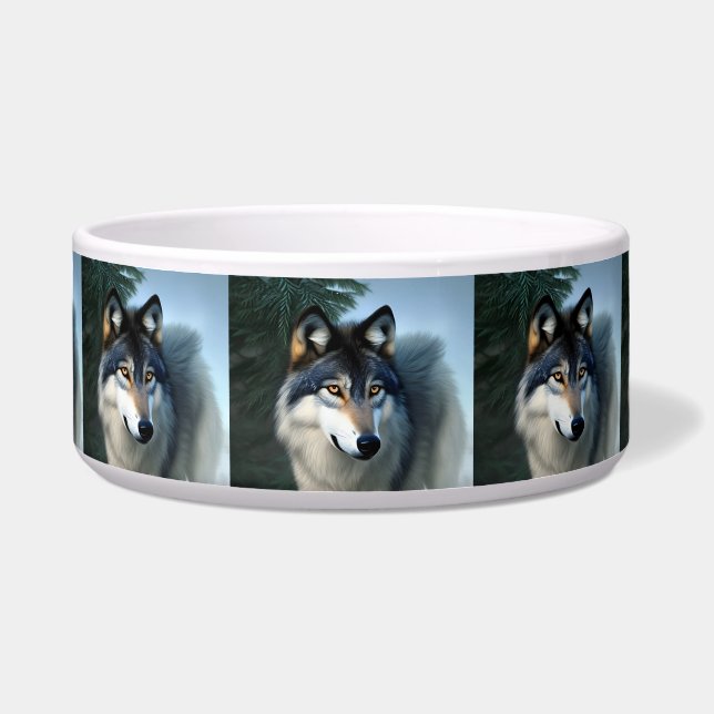 Fearless The Arctic Wolf, Ceramic Pet Bowl (Front)