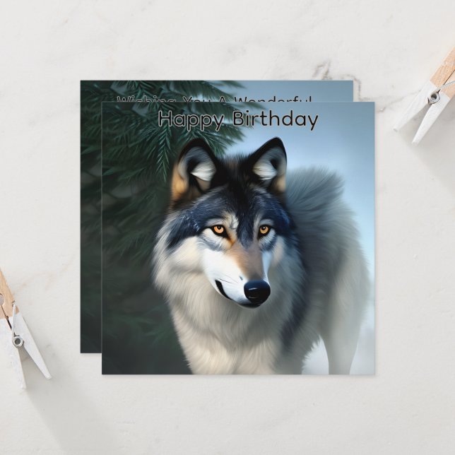 Fearless The Arctic Wolf, Flat Birthday Card (Front/Back In Situ)