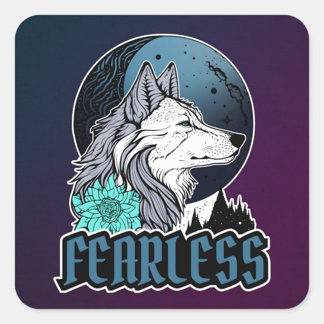 Fearless White Wolf Under The Moon Empowerment Square Sticker (Front)