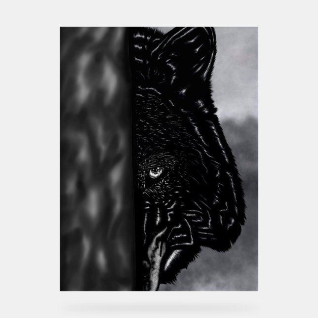 Fearlessly Watching – Hand-Drawn Wolf Acrylic Sign (Front)