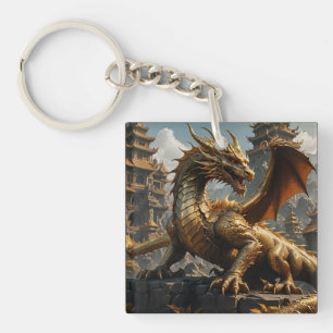 Fearsome Mighty Golden Dragon Keychain