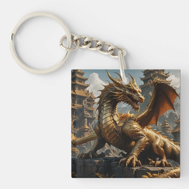 Fearsome Mighty Golden Dragon Keychain (Front)