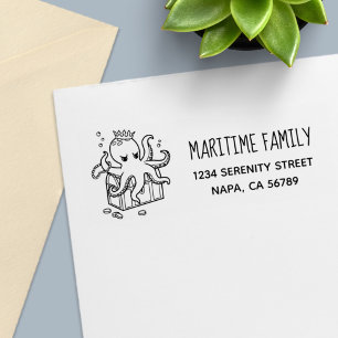 Fearsome Octopus Guarding Treasure Family Address Self-inking Stamp