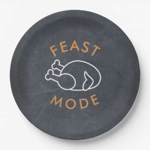 Feast Mode Chalkboard Funny Thanksgiving Paper Paper Plate