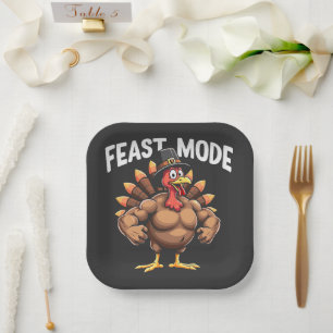 Feast mode Funny Thanksgiving Turkey Fitness Meal Paper Plate