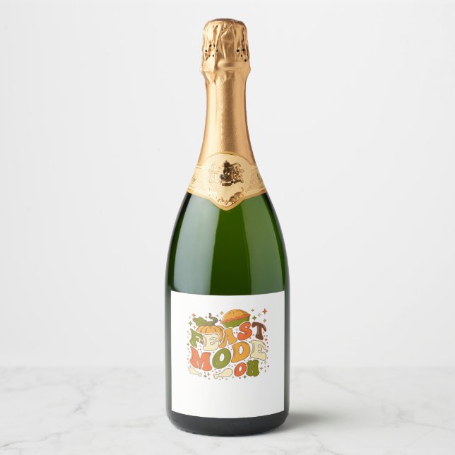 Feast Mode on, Thankgiving Costume Sparkling Wine Label (Front)