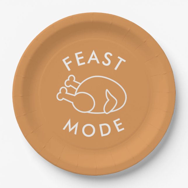 Feast Mode Orange Modern Funny Thanksgiving Paper Paper Plate (Front)