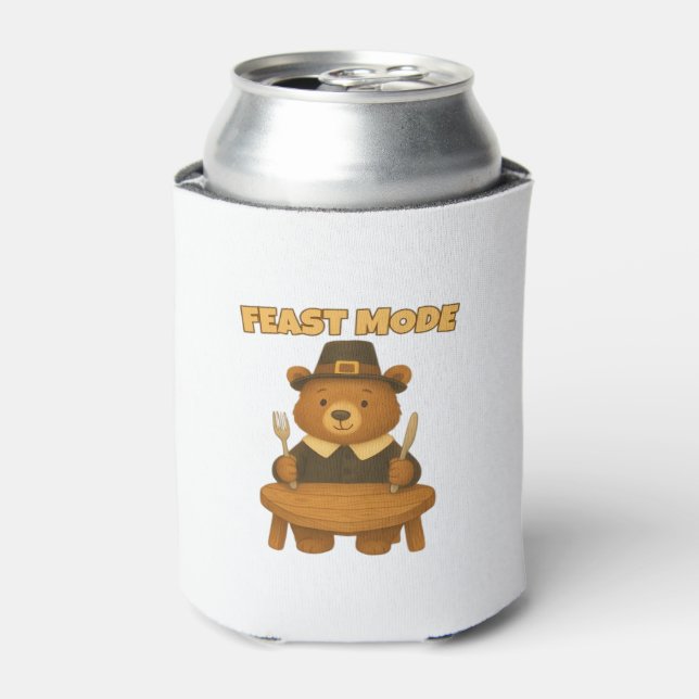 Feast Mode Thankgiving Turkey - Cute Pilgrim Turke Can Cooler (Can Front)