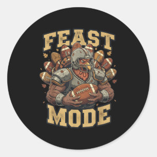 Feast Mode Turkey Football Thanksgiving Funny Vint Classic Round Sticker