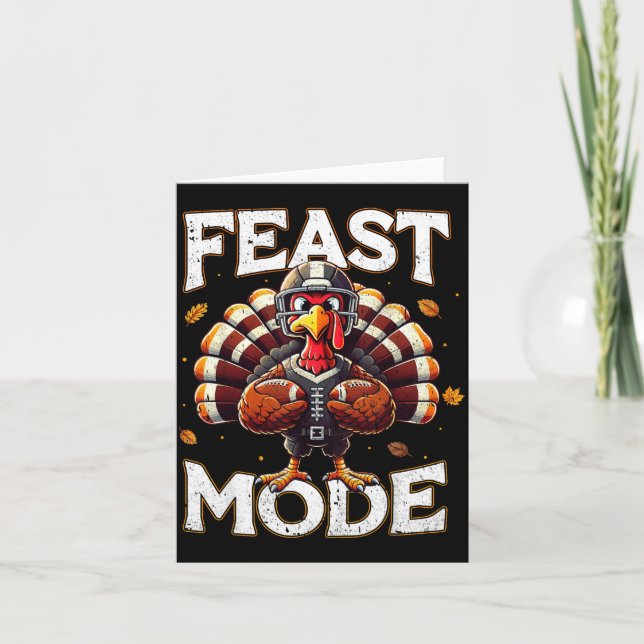 Feast Mode Turkey Vintage Football Thanksgiving Sh Card (Front)