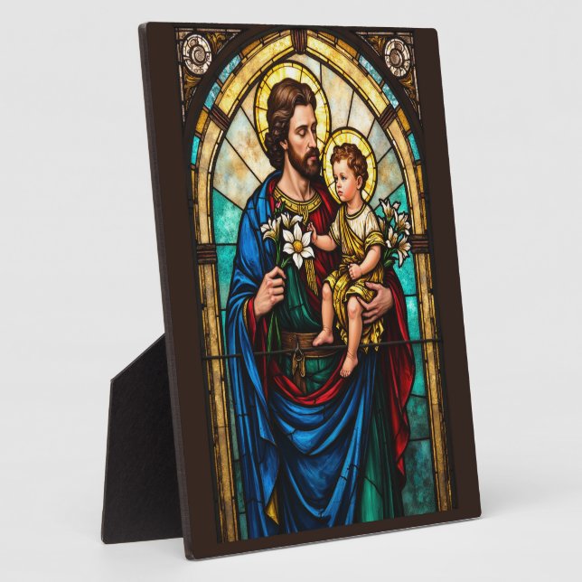 Feast of Saint Joseph Catholic Stained Glass Plaque (Side)
