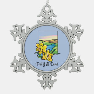 Feast of St. David Daffodils Snowflake Pewter Christmas Ornament
