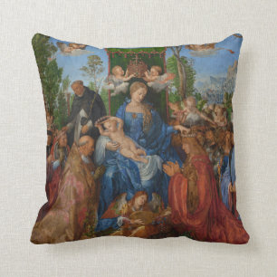 Feast of the Rose Garlands, 1506 (oil on wood) Throw Pillow