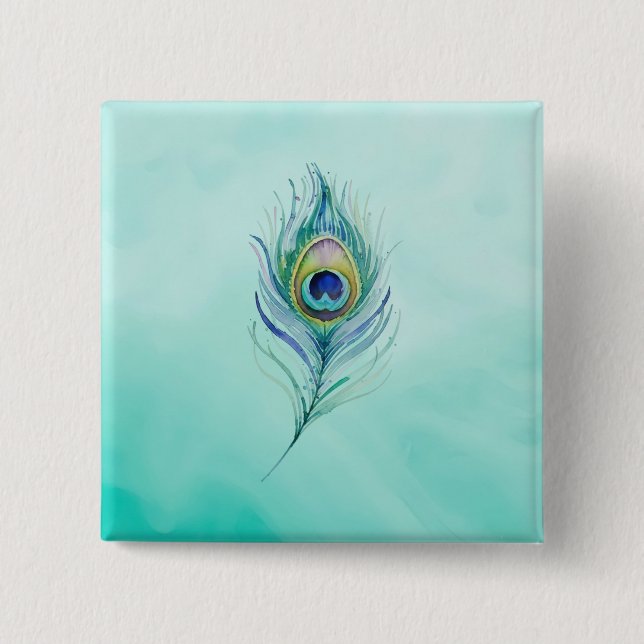 Feather 2 Inch Square Button (Front)