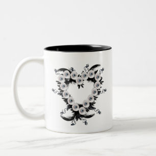 Feather and Black Pearl Heart Shape  Two-Tone Coffee Mug