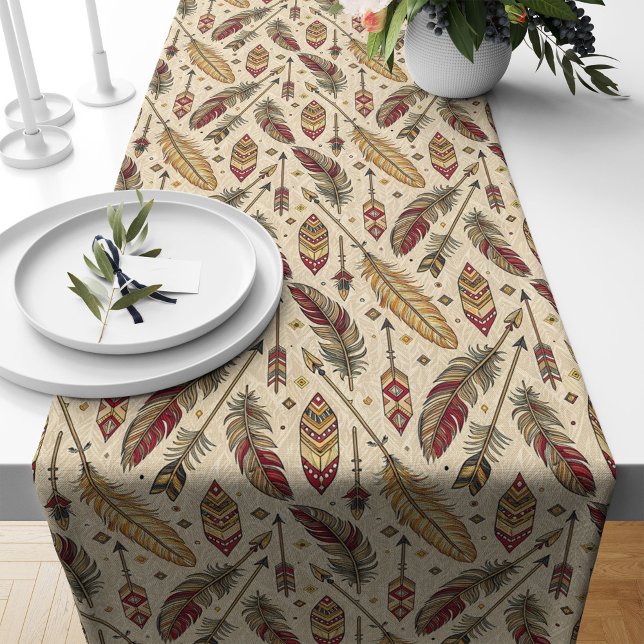 Feather Arrows Patterned Table Runner Tribal Style (Feather Arrows Patterned Table Runner Tribal Style)