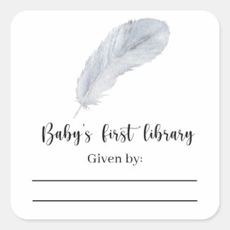 Feather - Baby Shower bookplate Square Sticker