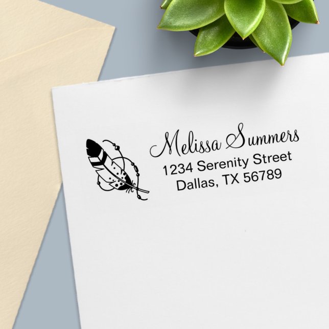 Feather Beads Tribal Boho Amulet Address Self-inking Stamp (Creator Uploaded)