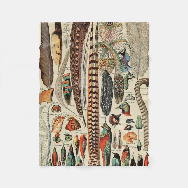 Feather Bird Wildlife Antique Feathers Fleece Blanket (Front)