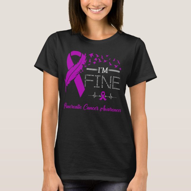 Feather Birds I'm Fine Pancreatic Cancer Awareness T-Shirt (Front)