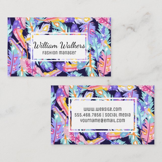 Feather Boho Modern Pattern Business Card (Front/Back)