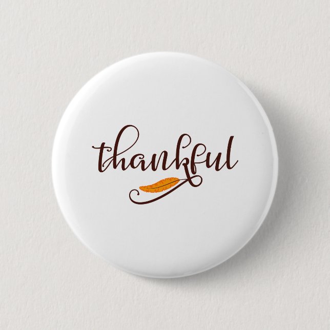 Feather Boho Native Thankful Typography 2 Inch Round Button (Front)