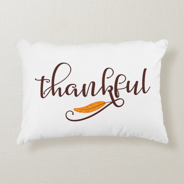 Feather Boho Native Thankful Typography Decorative Pillow (Front)