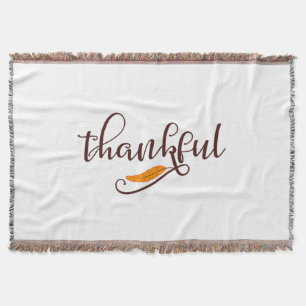 Feather Boho Native Thankful Typography Throw Blanket