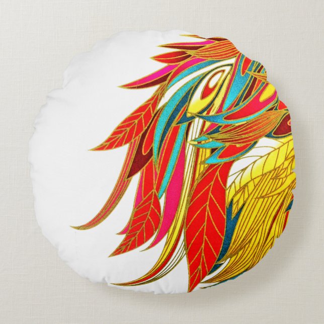 Feather elegant modern colourful abstract art round pillow (Front)
