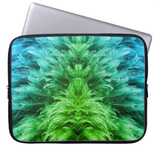 Feather fur fluffy look blue green gradient laptop sleeve