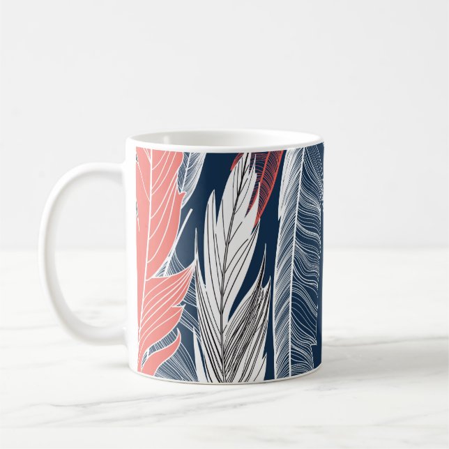 Feather Graphics, Beautiful Seamless Pattern. Coffee Mug (Left)