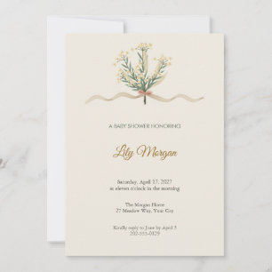 Feather Grass Streamer Posy Baby Shower Invitation