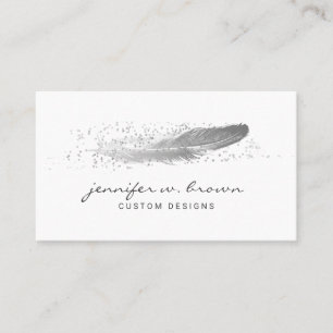 Feather Grey Silver Glitter Business Card