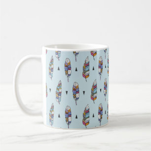 Feather hand drawn vintage pattern. Seamless boho Coffee Mug