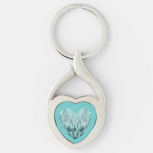 Feather heart in soft green keychain (Front)