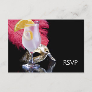 Feather Mask Masquerade Party RSVP Card