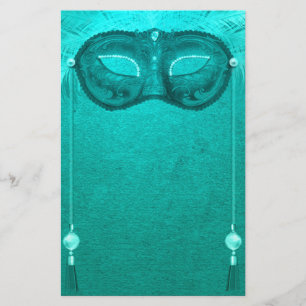 Feather masquerade mask elegant vintage teal stationery