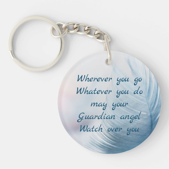 Feather May Your Guardian Angel Watch Over You Keychain (Front)